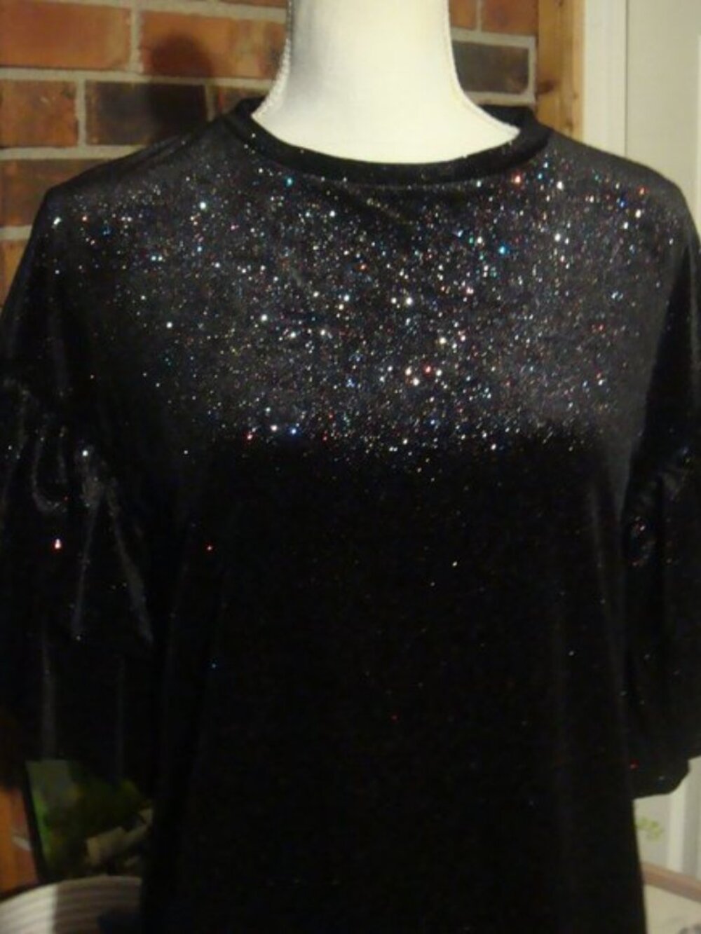 H&M Velour Black SPARKLE Ruffle Sleeve Party Dress XS - Picture 4 of 8
